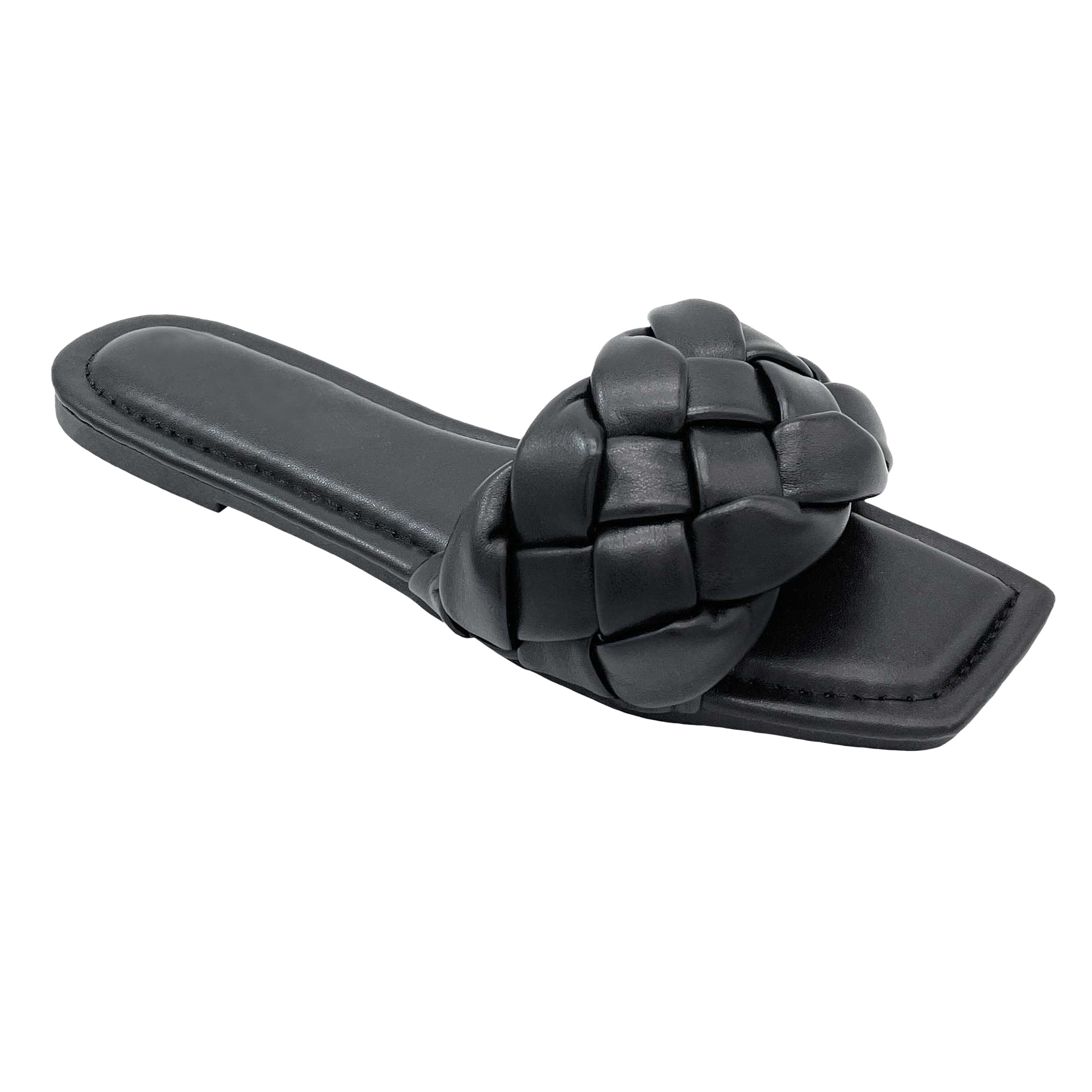 New Women's Braided Quilted Single Band Strap Flat Square Toe Open