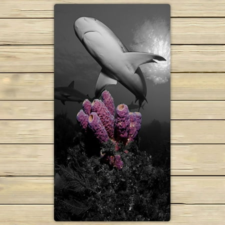 PHFZK Underwater Towel, Caribbean Reef Shark Over Pink Coral Hand Towel Bath Bathroom Shower Towels Beach Towel 30x56