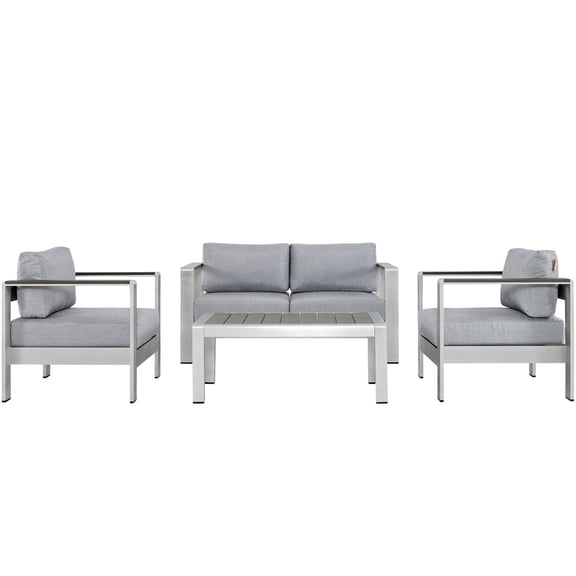 Ergode Shore 4 Piece Outdoor Patio Aluminum Sectional Sofa Set - Silver Gray