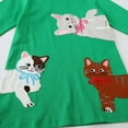 thumbnail image 5 of HILEELANG Little Girls Long Sleeved Dresses Christmas Winter Cotton Casual Cute Green Cat Cartoon Pattern Dress 8Years, 5 of 7