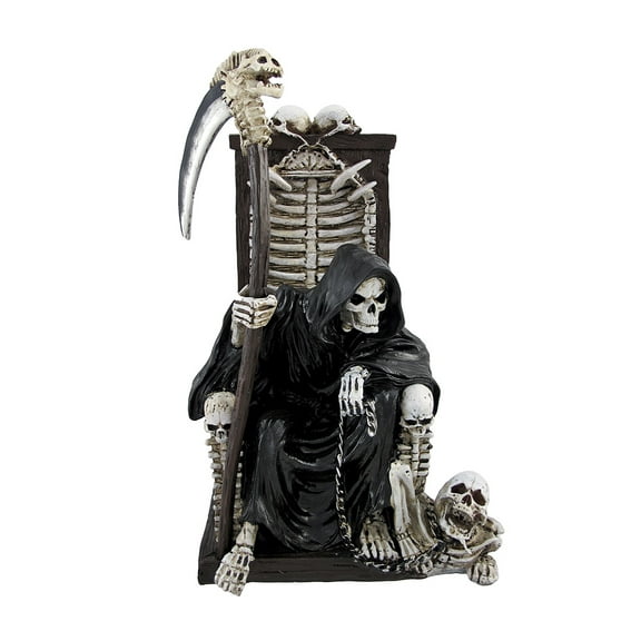 Zeckos Grim Reaper on Throne with Undead Skeleton Pet Statue