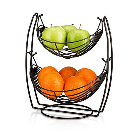 2 Tier Metal Fruit Basket Double Hammock Kitchen Iron Fresh Veggie 2 Tier Metal Fruit Basket Double Hammock Kitchen Iron Fresh Veggie Produce Storage Baskets Tiered Countertop Vegetables Rack Premium Quality Tabletop Swing