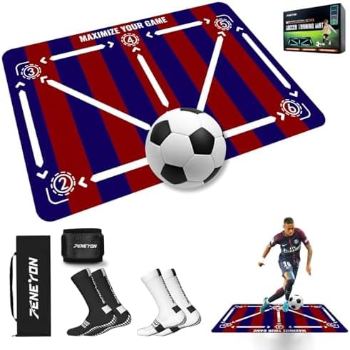 Soccer Training Mat with Soccerball socks-Non-Slip Soccer Training Equipment for Adults and Professional Athletes to Boost Speed, Strength & Coordination | Soccer Trainer for Indoor/Outdoo