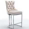 thumbnail image 3 of Modern Velvet Counter Stools Set of 2, 26 Inch Upholstered Bar Height Chairs with Tufted Button Back and Chrome Metal Legs for Kitchen Island, Beige, 3 of 10