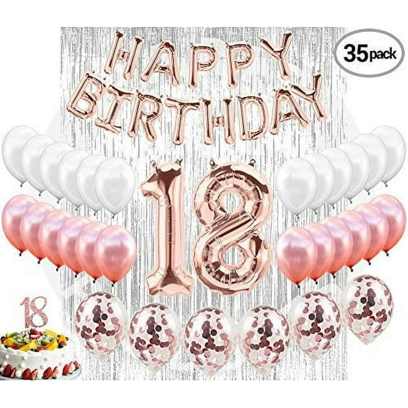 18th BIRTHDAY DECORATIONS, 18 Birthday Party Supplies| 18 Cake Topper Rose Gold| Banner| Rose Gold Confetti Balloons for her| Si