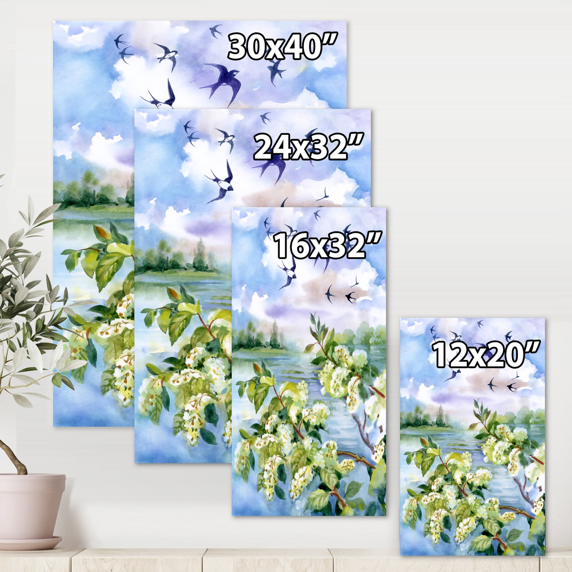 Designart ' Flowers of The Cherry Blossoms On A Spring Day Landscape ' Traditional Canvas Wall Art Print