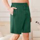 thumbnail image 3 of Pantalones Cortos de Cintura Elástica para Hombre Color Sólido Casual Beach Shorts de Verano con Botón, Algodón de Poliéster, 3 of 7