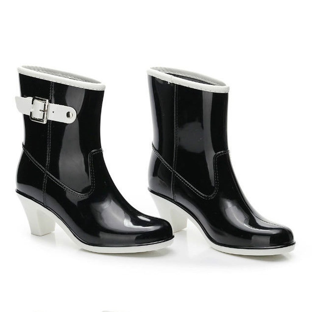 Shldybc Women's Ankle High Rain Boots WHigh Heel Water Proof Shoes, Short Rain Boots for Women and Water Proof Garden Shoes, Ankle Rain Shoes and Outdoor Work Shoes on Clearance
