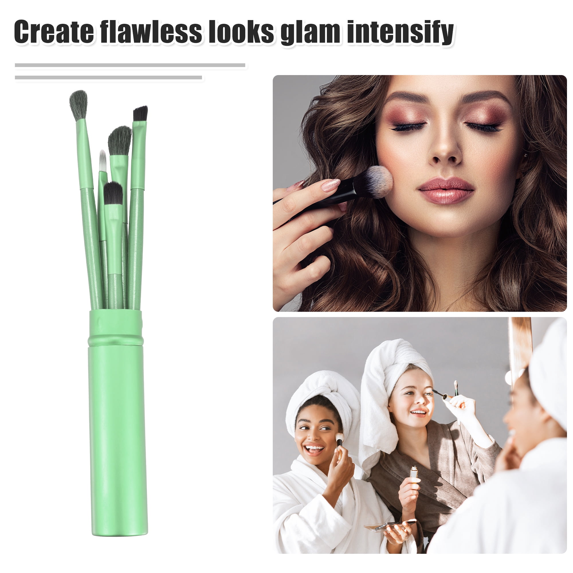 Unique Bargains 5 Pcs Makeup Brush Set for Vacation Green