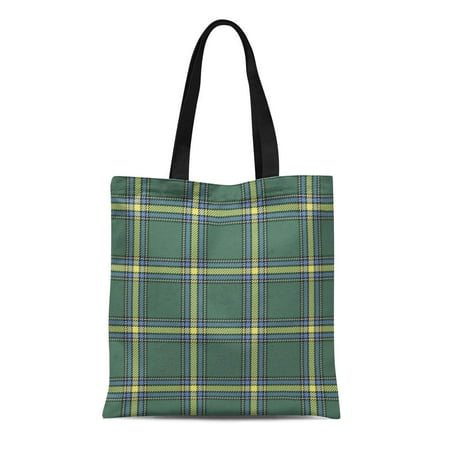 ASHLEIGH Canvas Tote Bag Colorful Tartan Check Plaid in Yellow Blue and Green Durable Reusable Shopping Shoulder Grocery