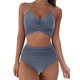 thumbnail image 2 of Sunloudy - Traje de baño de dos piezas para mujer, tops de bikini con tirantes finos de color sólido + bragas de bikini con estampado de leopardo Sunloudy S M L XL XXL, 2 of 9