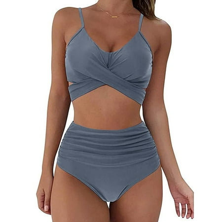 Hirigin Women Two Piece Swimsuits Bikini Set Tummy Control Bathing Suits Swim Top with High Waisted Shorts