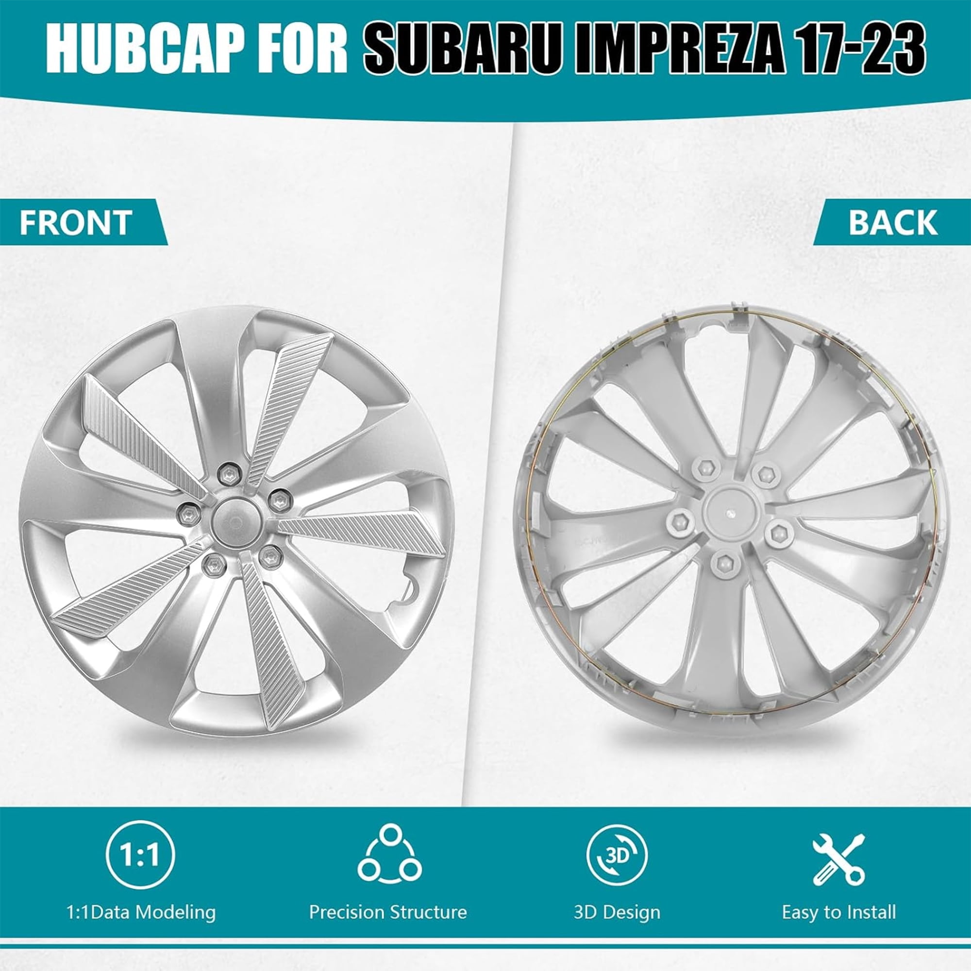 16" Hubcap Wheel Hub Cover for Subaru Impreza 2017 - 2023 Accessories, Lossless Installation Hub Cap, Silvery