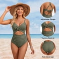 thumbnail image 5 of SOMER Women's One Piece Swimsuits Tummy Control Cutout High Waisted Bathing Suit Wrap Tie Back 1 Piece Swimsuit Green M, 5 of 8