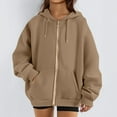 thumbnail image 4 of Zip Up Hoodie Women Casual Oversized Sweatshirts Fall Fashion Jacket Thick Warm Coat Winter Clothing Brown S, 4 of 5