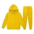 thumbnail image 2 of WUANDIXFA Hoodie Sweatsuit Set for Boys Girls 2 Piece Hooded Sweatshirt Jogger Sweatpants Tracksuit Kids Athletic Solid Outfits (Yellow, 4-5 Years), 2 of 5