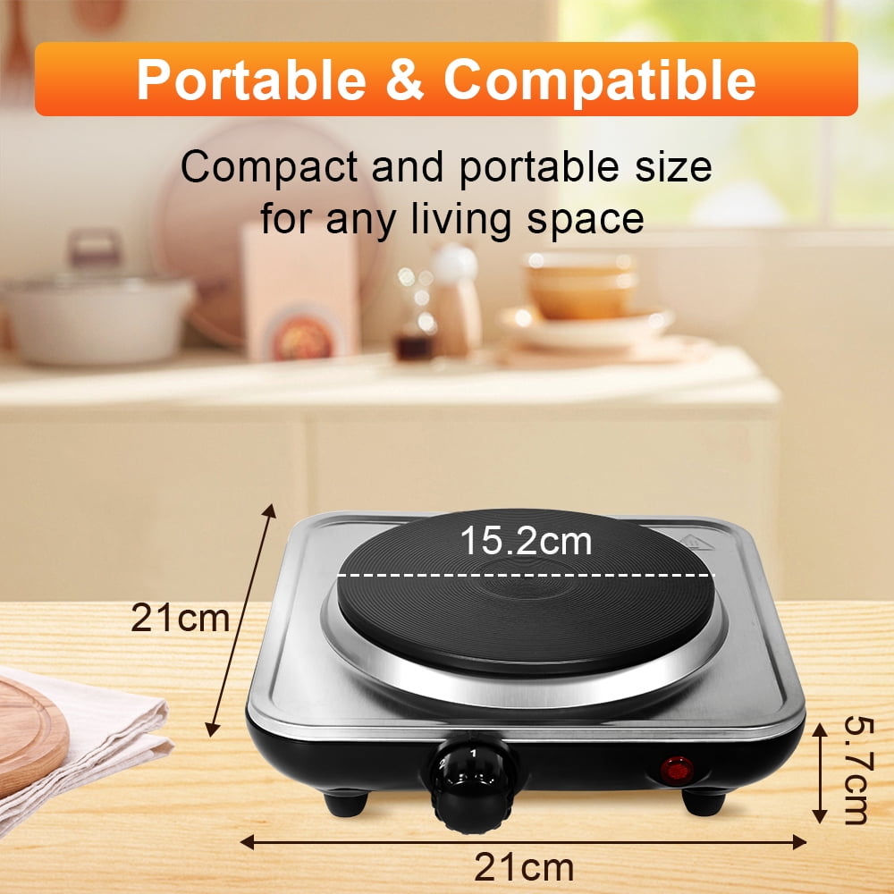 Uten Electric Single Burner, 1000W Cooktop with 6" Cast Iron Hot Plate for Frying, Cooking, Silver