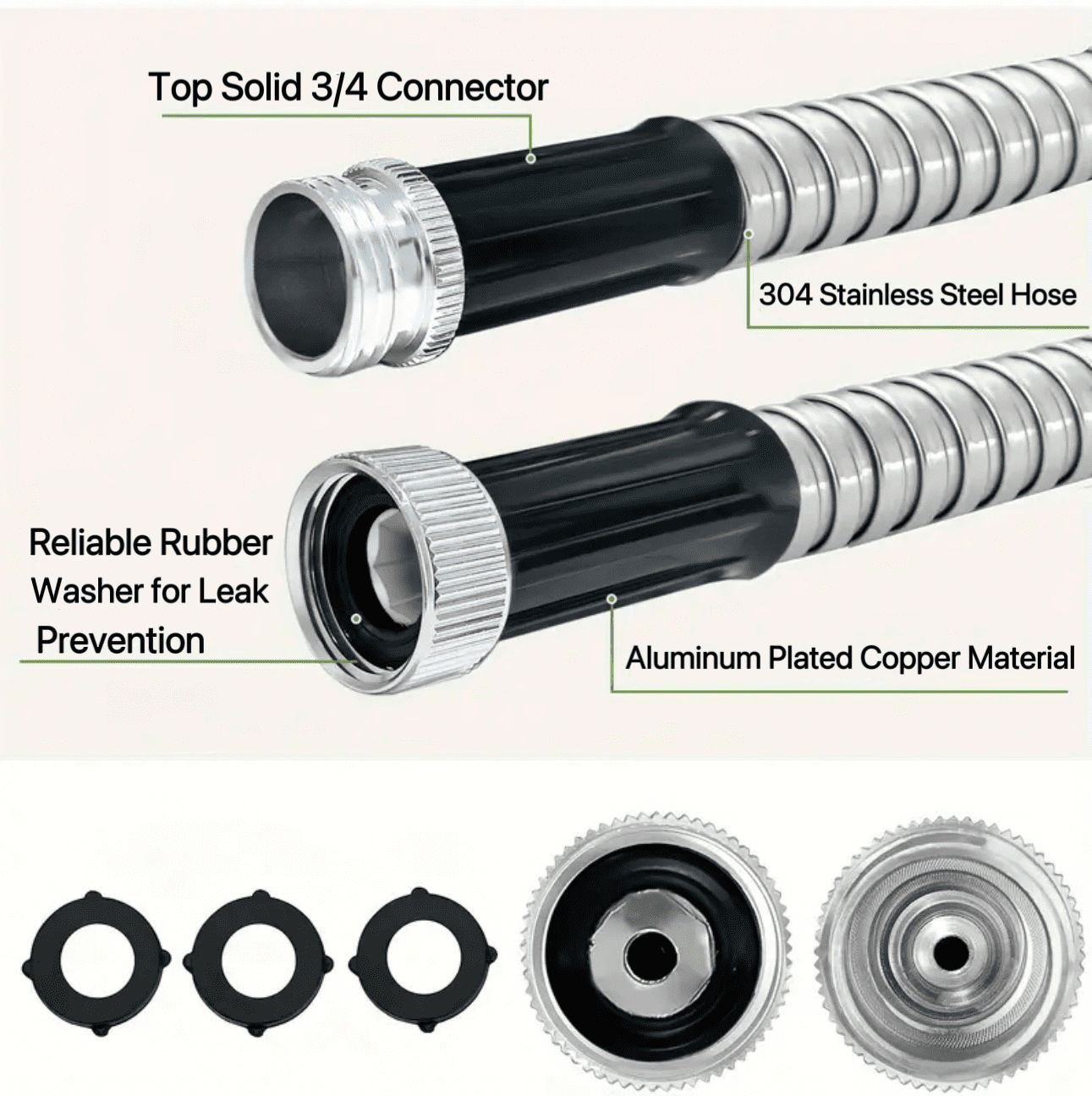 Garden Hose 50FT, Water Hose with 10 Function Nozzle, Garden Hose Metal with Leak-proof Connectors) No-Kink, Lightweight, Puncture-proof, Pet-proof, Sturdy, Hose for Outdoor, Yard