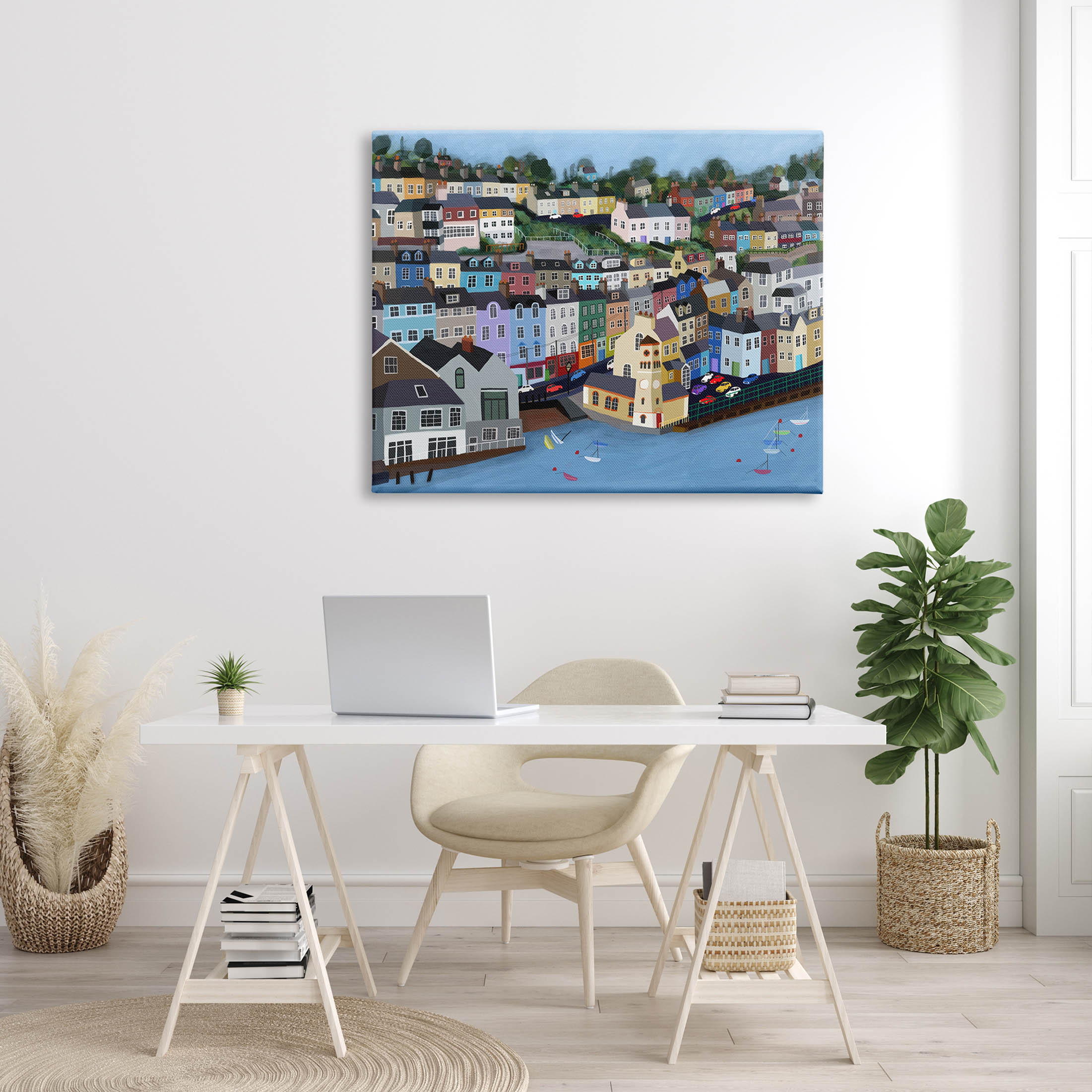 Stupell Industries Seaside City Neighborhood Streets Graphic Art Gallery Wrapped Canvas Print Wall Art, Design by Carla Daly