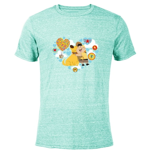 Disney and Pixar’s Up Russel and Dug Heart - Short Sleeve Blended T-Shirt for Adults – Customized-Ocean Blue