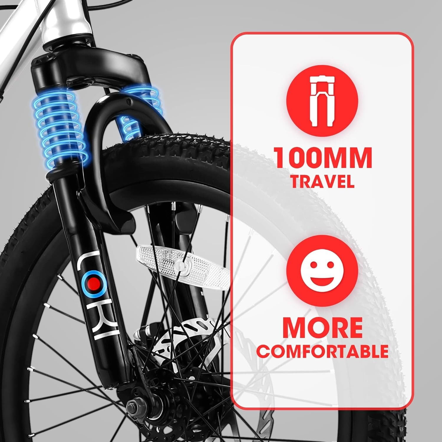 20 Inch Mountain Bike, 7 Speed ​​Steel Frame Suspension Fork Adventure Bicycle, Dual Brakes - White