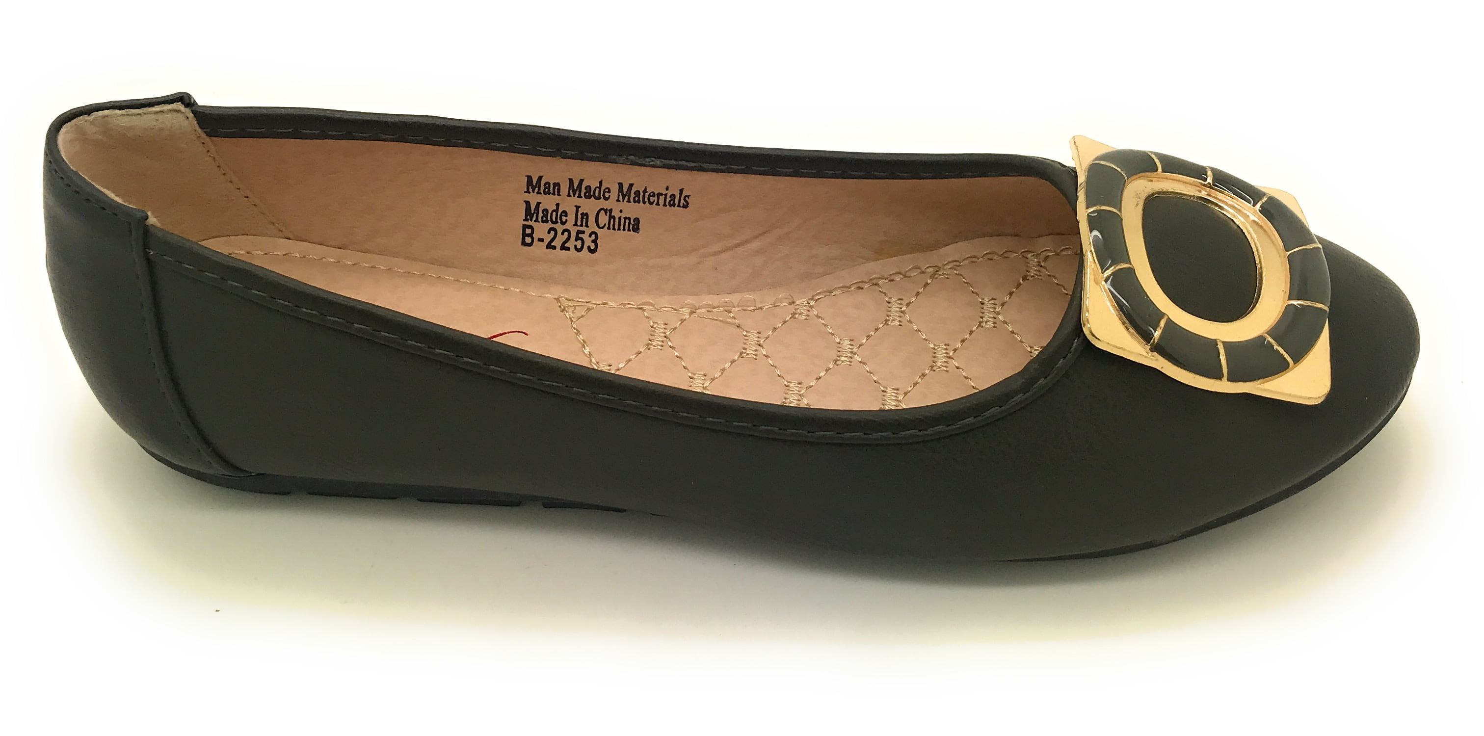 Women’s Ballerina Flats with Gold Buckle Accent – Round Toe Slip-On Dress Shoes – Comfortable Casual Everyday Flats for Work, Office, Travel, or Evening Wear