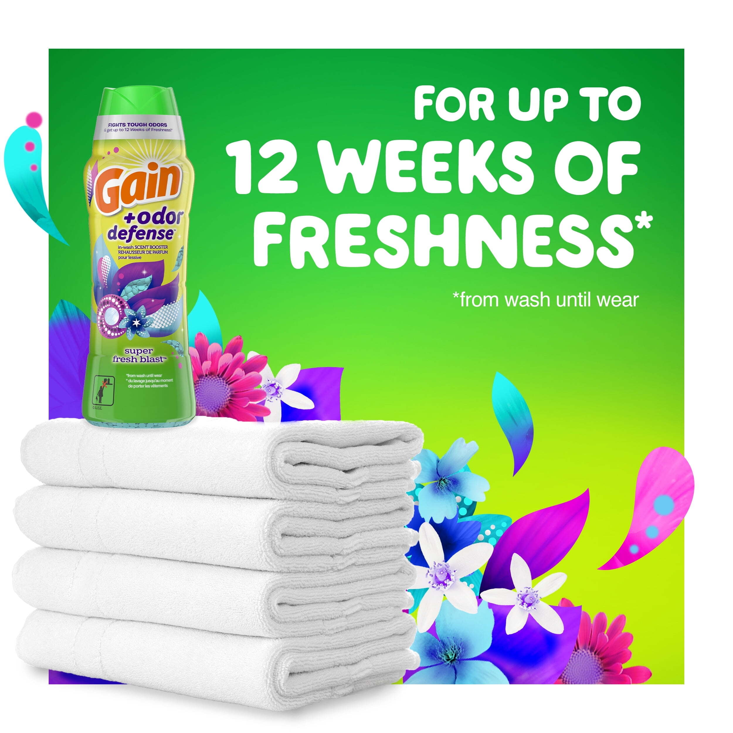 (2 pack) Gain + Odor Defense Laundry Scent Booster Beads, Super Fresh Blast Scent, 24 oz