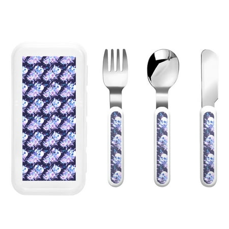 

Gaeub blue starry sky Skull flower Print 3-Piece Children Knife Spoon Fork Set Stainless Steel Child Flatware Set Kids Utensils Set with Case for Lunch Box (Fork Spoon Knife Combo)