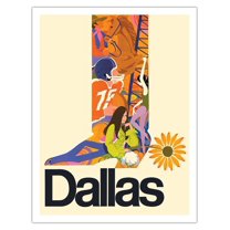 Dallas Texas - Sunflower Spur with Cowboy Boot - Vintage Airline Travel Poster c.1960s - Fine Art Matte Paper Print (Unframed) 20x26in
