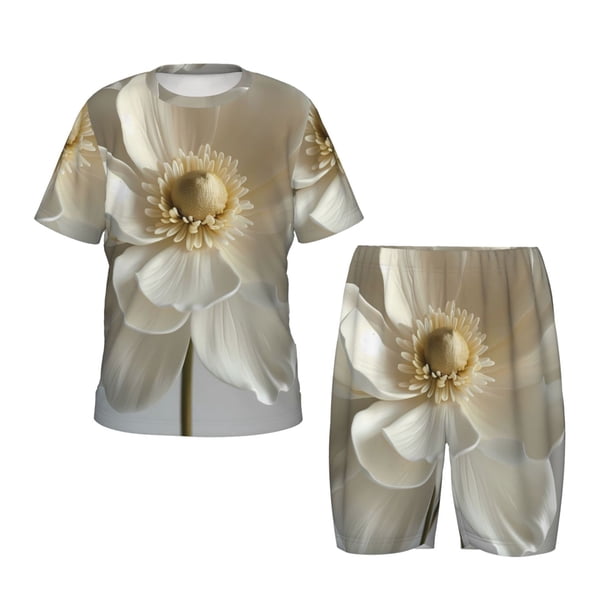 Balery Elegant Ivory Flower Conjunto de Pijama Infantil de Manga Corta con Estampado – Ropa de Dormir de Algodón Suave-XX-Large