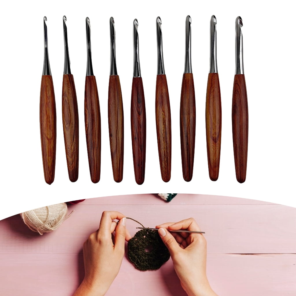 Geemin 9Pcs Wood Handle Crochet Hook Ergonomic Knitting Crochet Hook for Beginner 9Pcs Wood Handle Crochet Hook Needle for Beginner Experienced Hobbyist Knitting