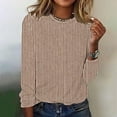 thumbnail image 2 of DDAPJ pyju Womens Long Sleeve Striped Shirt Fall Casual T-shirts Lightweight Crewneck Pullover Tops Ofertas Hoy Liquidación Khaki L, 2 of 5