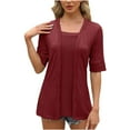 thumbnail image 2 of iHengLiXing Plus Size Womens Tops Dressy Casual Women's Fashion Casual Solid Color Short Sleeve-Neck Blouses Shirts Red L, 2 of 9