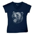 thumbnail image 5 of Roaring Grizzly Bear Women's V-Neck T-shirt Wild Animal Fierce Black and White Nature Wildlife Forest Predator Beast Tee, 5 of 7
