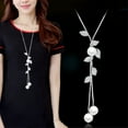 thumbnail image 3 of AYYUFE Necklace Faux Pearl Tassel Leaves Pendant Exquisite Accessories Sweater Chain Jewelry Gift for Women Rhinestone,All, 3 of 7