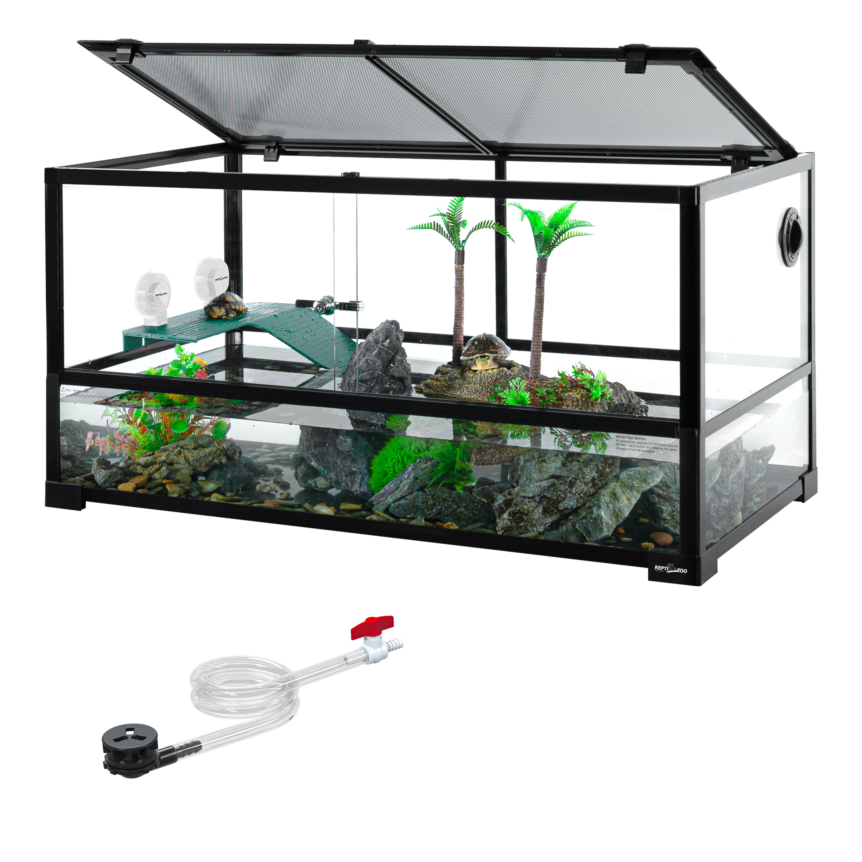 REPTIZOO 40 Gallon Large Tempered Glass Turtle Tank with Basking Platform for Turtle, Black