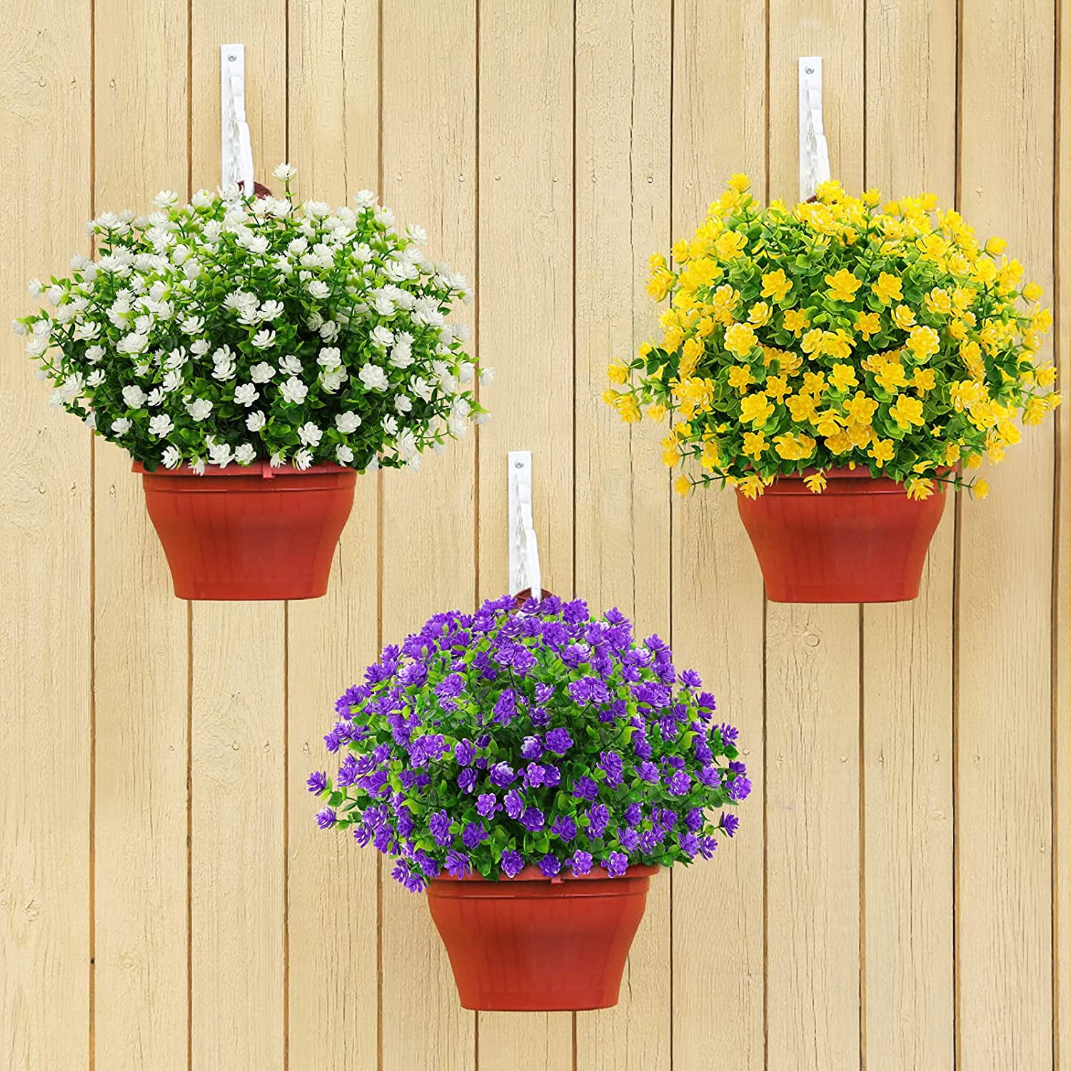 Artificial Flowers Outdoor Fake Flowers for Decoration UV Resistant No Fade Faux Plastic Plants Garden Porch Window Box Décor (6 Bundles, 4#White)