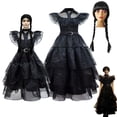 thumbnail image 2 of Disfraz de Cosplay de Wednesday Addams, vestido gótico negro, trajes para niños y adultos, vestido de Carnaval de Halloween, ropa de fiesta para mujeres y niñas 9-10T (etiqueta 150) Gao Jinjia LED, 2 of 2