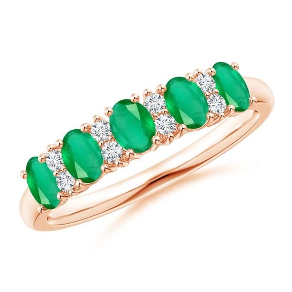 ANGARA Natural Five Stone Emerald and Diamond Wedding Ring in 14K Rose Gold for Women (Size-4x3mm) | May Birthstone, Birthday, Anniversary, Jewelry Gift for Women | Natural Emerald Ring