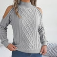 thumbnail image 7 of Womens Exposed Shoulder Turtleneck Sweaters Fall Long Sleeve Cable Knit Sexy Jumper Tops, 7 of 7