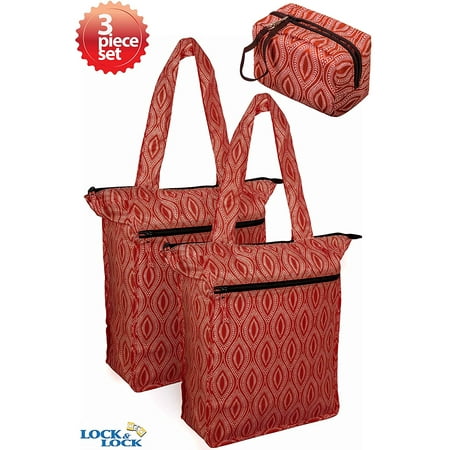 Lock & Lock Retro Tote Insulated Cooler Grocery Bags with Carrying Pouch - 0