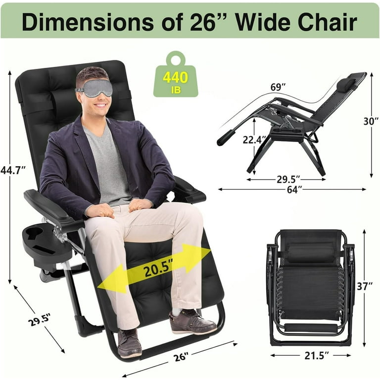 Anyrose Zero Gravity Chair Indoor Adjustable Folding Reclining Lounge Chair with Removable Cushion Headrest and Cup Holder Black