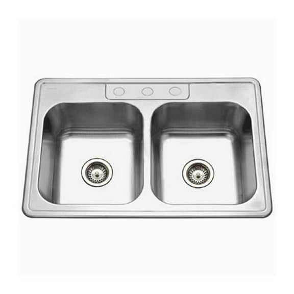 9 in. Deep Glowtone Series Topmount Stainless Steel 3 Hole 50 & 50 Double Bowl Kitchen Sink