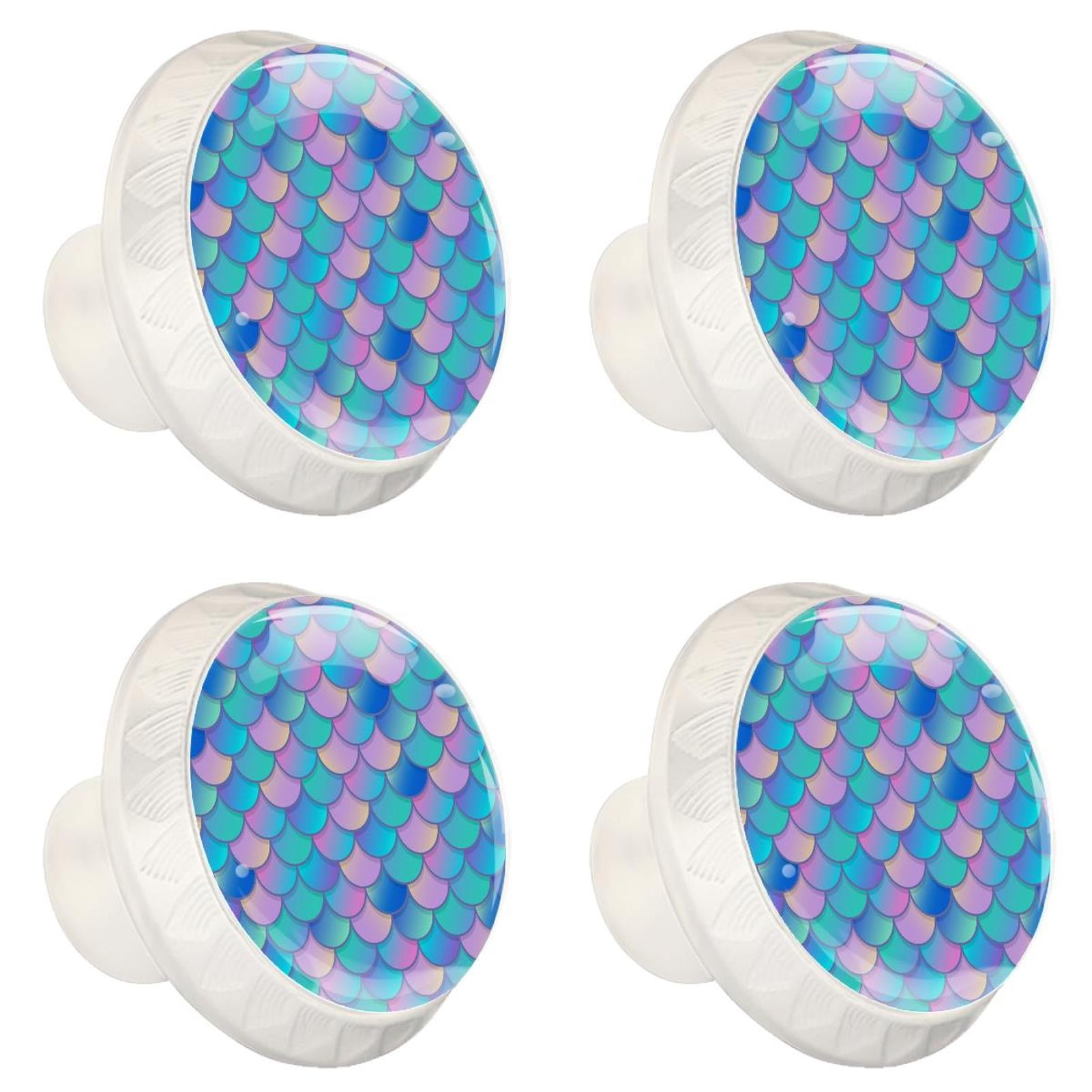 4 Pcs Mermaid Scales Knobs for Kitchen Cabinet Cupboard Dresser Bookcase Drawer Pulls Handles Round Home Decor