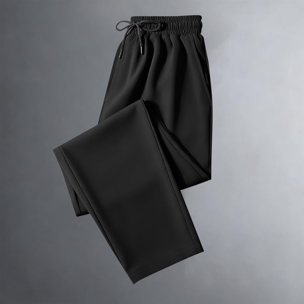 Ceisia Men's Solid Color Ice Silk Straight Wide Leg Pants, Drawstring Elastic Waist Casual Trousers for Men Black XXXXXL Gifts