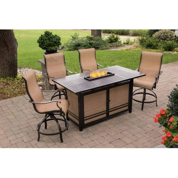 Hanover Outdoor Monaco 5 Piece Fire Pit, High Top Patio Table With Fire Pit