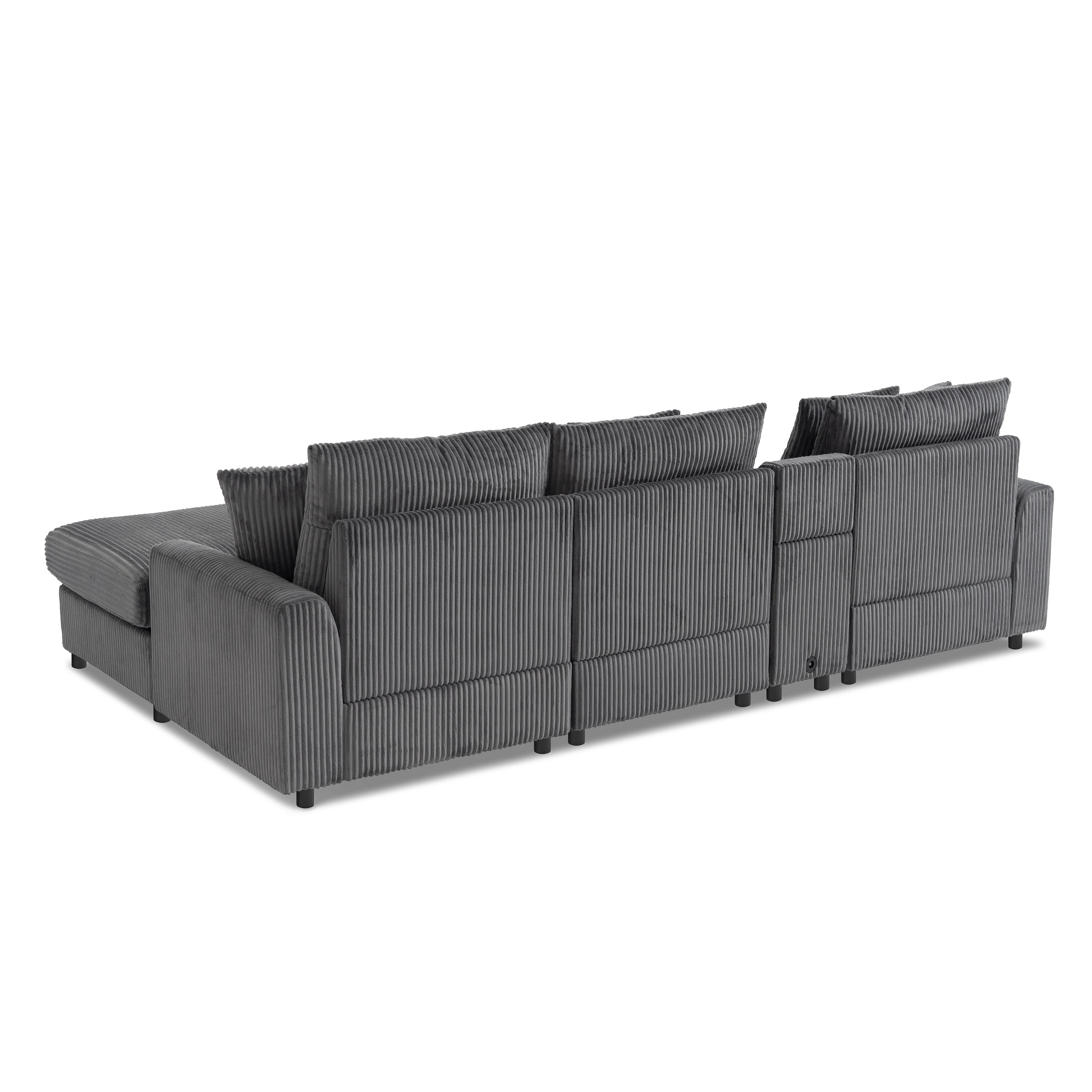 MAYEERTY 114x64" Corduroy Sectional Sofa - Bluetooth Speakers, L-Shaped Couch with Console/USB/Cup Holders/Storage/Ottoman, 2 Colors