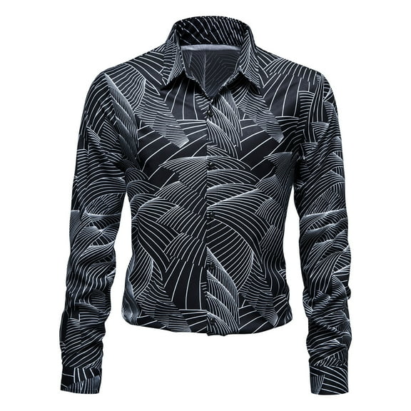 Penkiiy Mens Dress Shirts Regular Fit Long Sleeve Stretch Printed Business Dress Shirts for Men Black Clearance