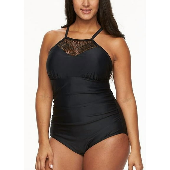 Croft & Barrow Black Tummy Control Crochet High Neck One-Piece Swimsuit Women's Plus Size 24W