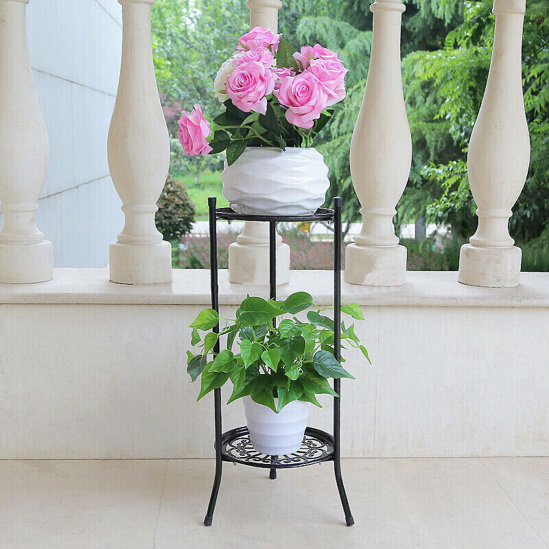 2Tier Metal Shelf Plant Stand & Flower Pot Holder Garden